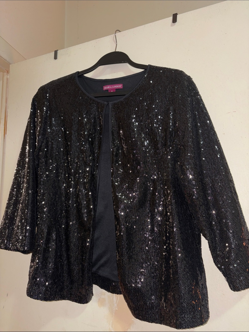 Jessica London Black Sequin Open-Front Jacket
